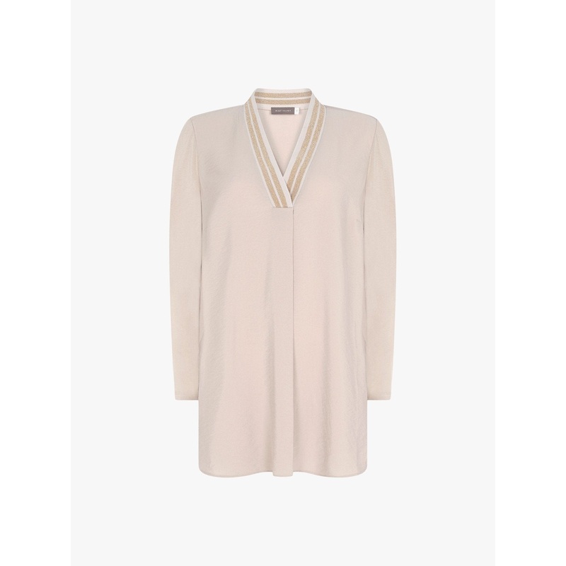 Beige Metallic V-Neck Top