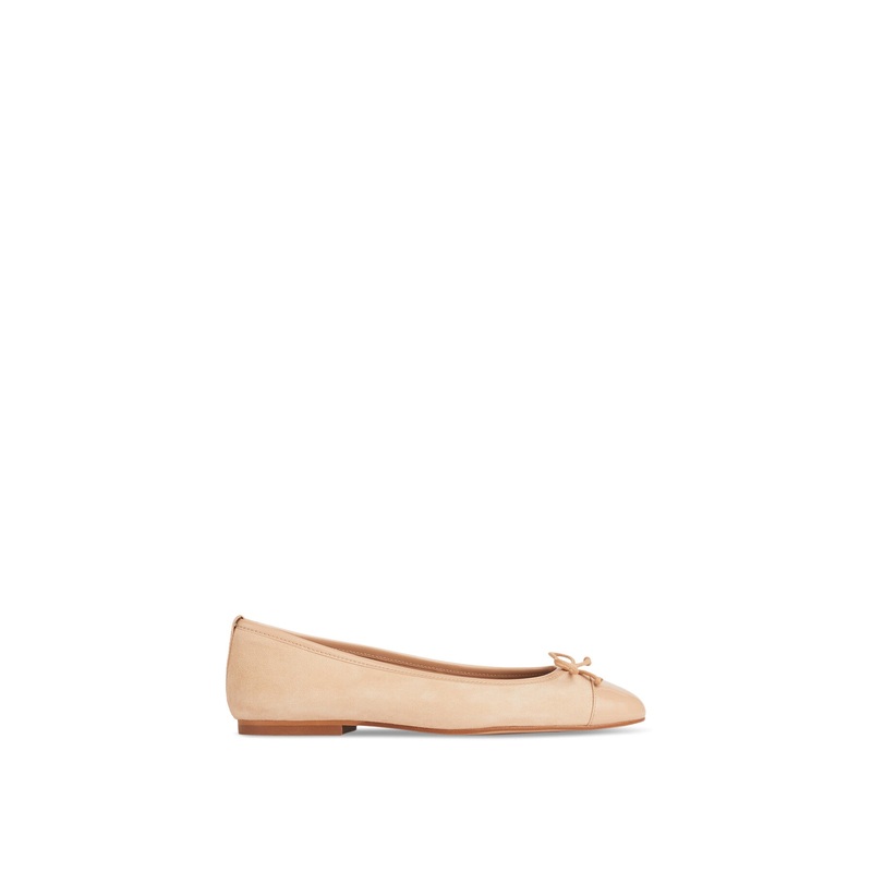 Kara Beige Suede And Patent Toe Cap Ballerina Flats