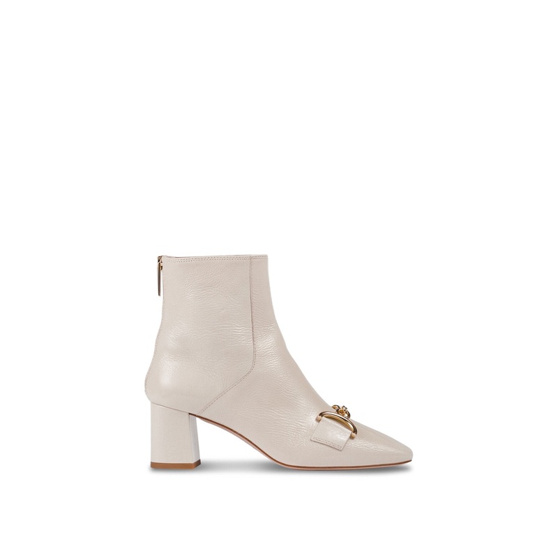 Nadina Ecru Crinkle Patent Ankle Boots
