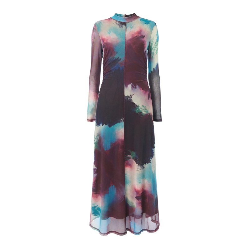 Oil Paint Print Mesh Dress