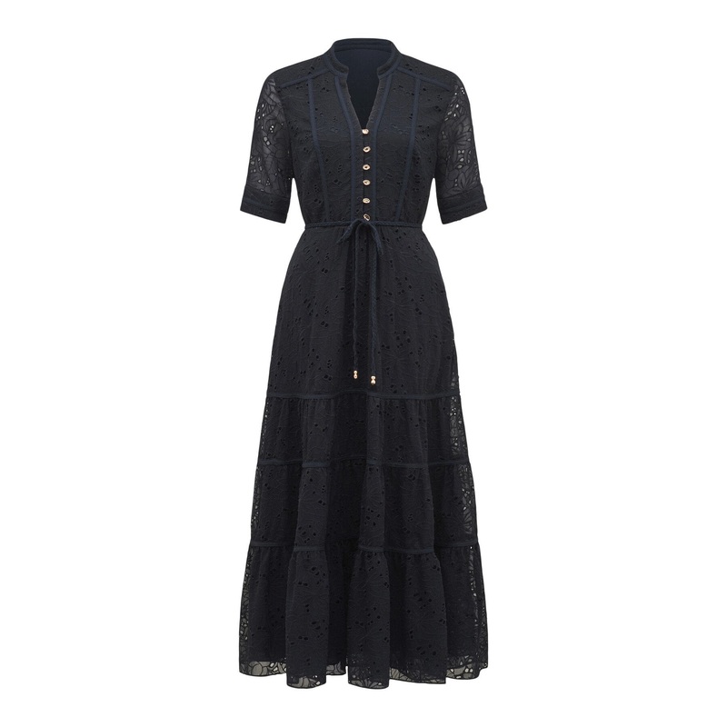 Rachel Embroidered Short Sleeves Midi Dress