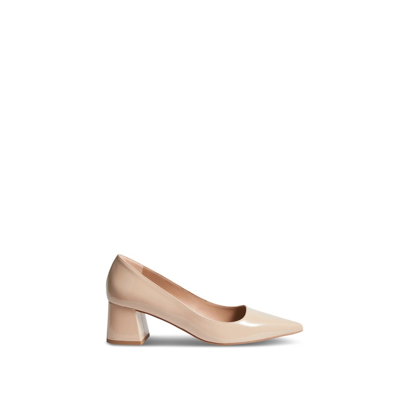 Sloane Beige Patent Leather Block Heel Courts