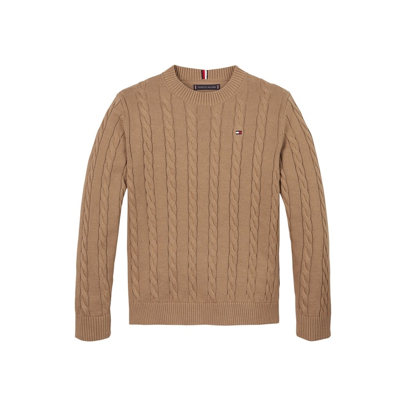 Cotton Crew Neck Cable Sweater