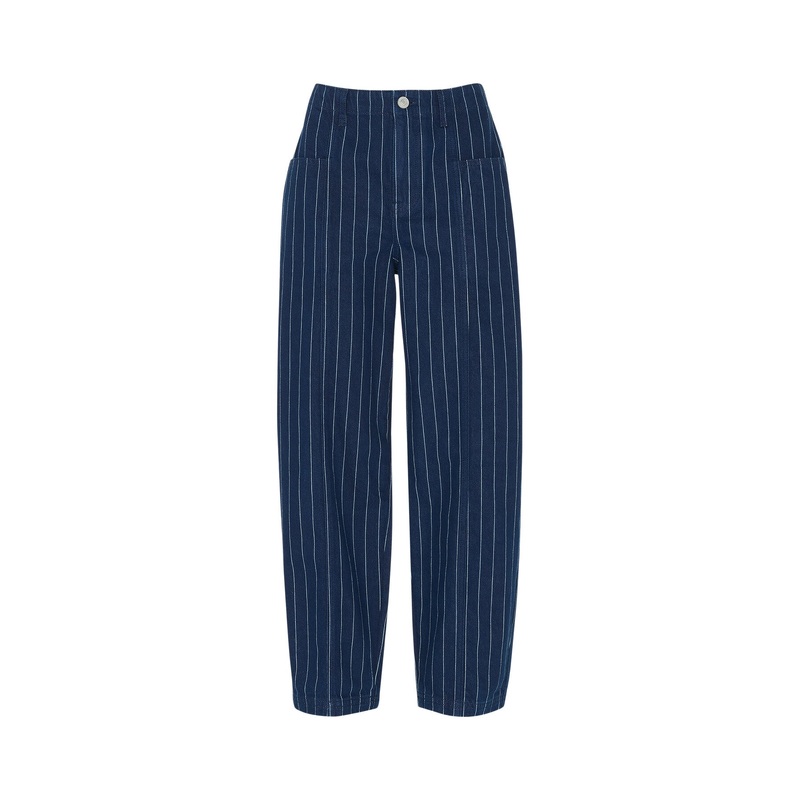Pinstripe Barrel Leg Jean