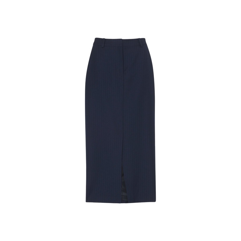 Pinstripe Tailored Midi Skirt