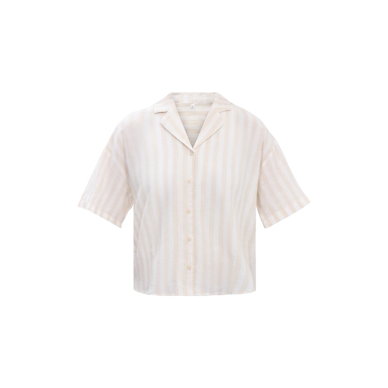 Linen Blend Striped Shirt Sandshell