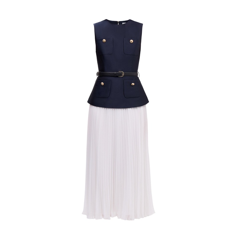 Navy Taffeta Midi Dress