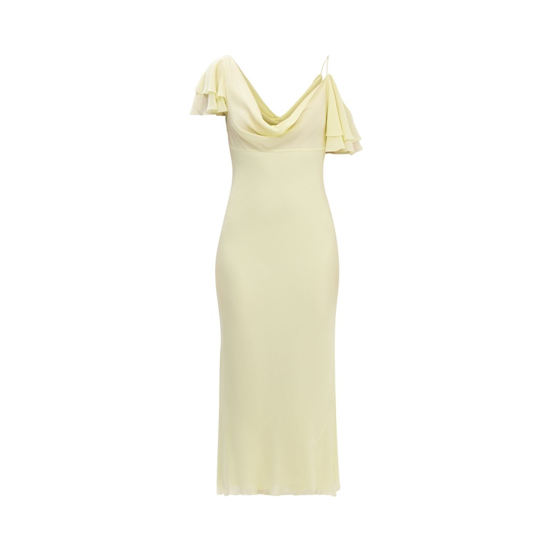 Yellow Georgette Frill Midi Dress