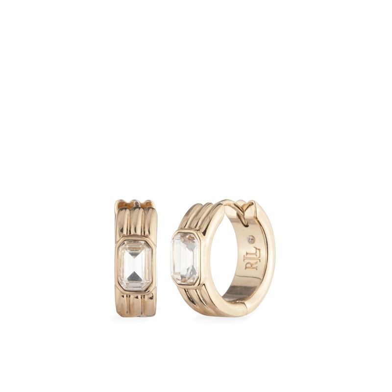 Gold-Plated Stone Ribbed Hoop Earrings