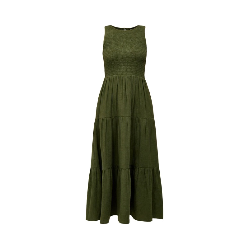 Green Sleeveless Tiered Charlie Midi
