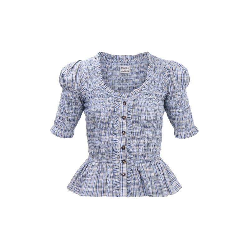 Mansi Shirred Blouse - Cloudy Check