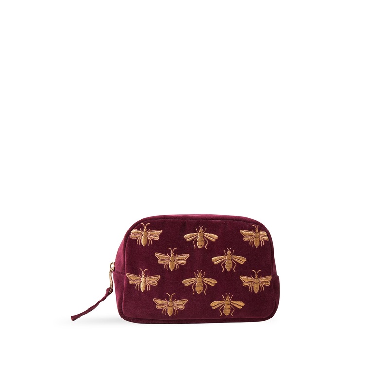 Honey Bee Velvet Make-Up Bag Plum