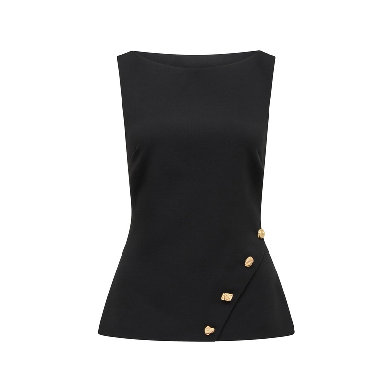 Pheobe Asymmetrical Vest Top Black
