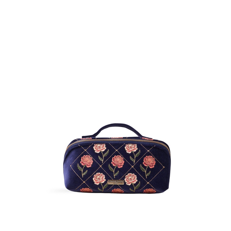 Rose Velvet Open Flat Makeup Bag Navy