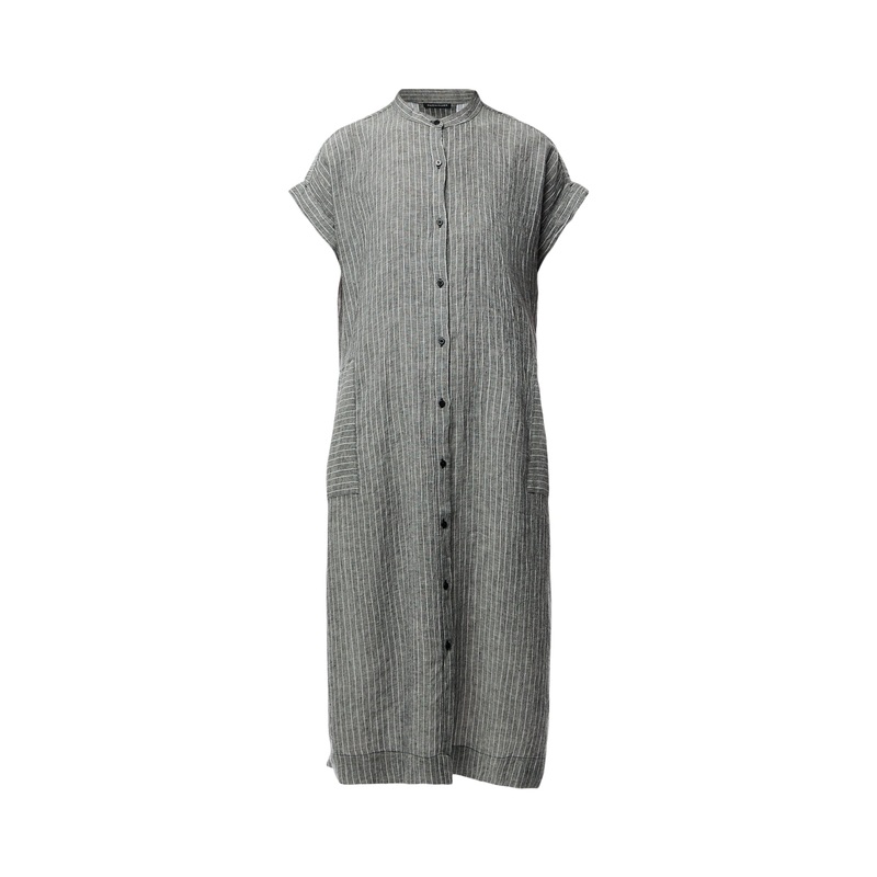 Mandarin Collar Shirt Dress Puckered linen