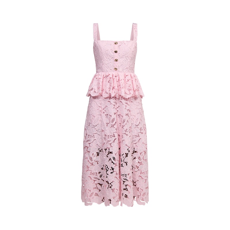 Pink Lace Peplum Midi Dress