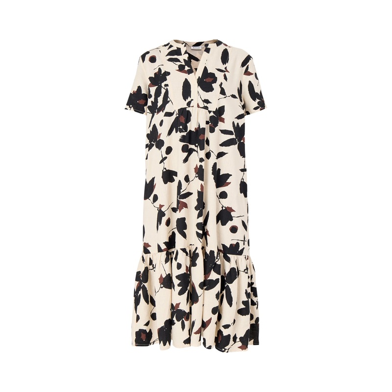 Nalaone Printed Linen Mix Dress Short Sleeve