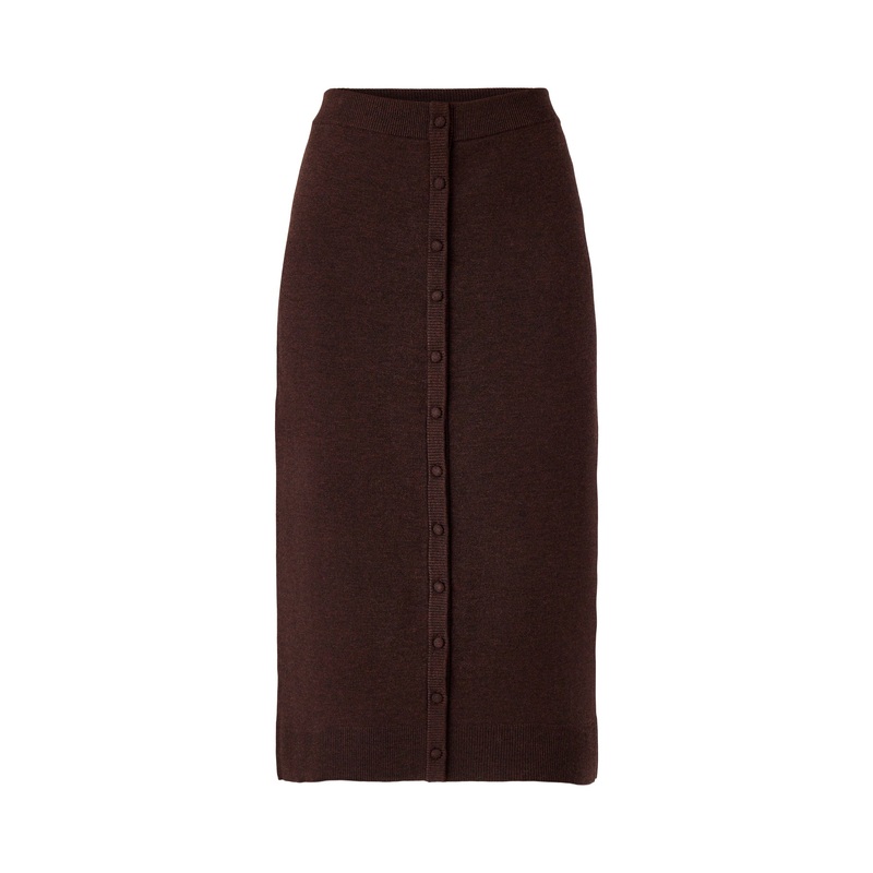 Button Detail Knitted Midi Skirt