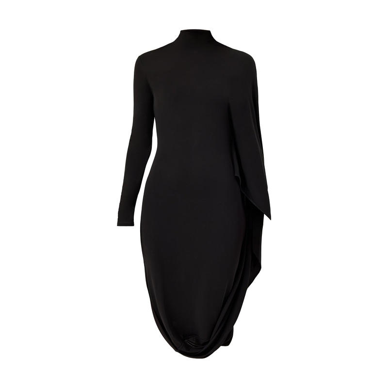 Crepe Jersey Cape Dress Black