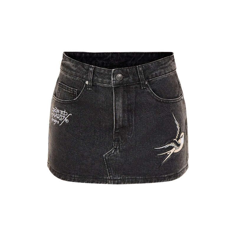 Womens Swallow Side Wash Denim Skirt