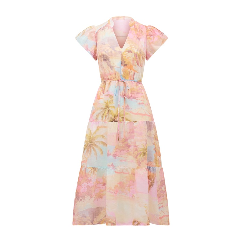 Jacqueline Puff Sleeves Tiered Midi Dress