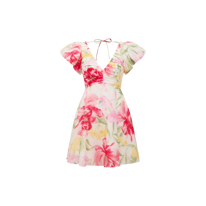 June Ruched V Neck Mini Dress