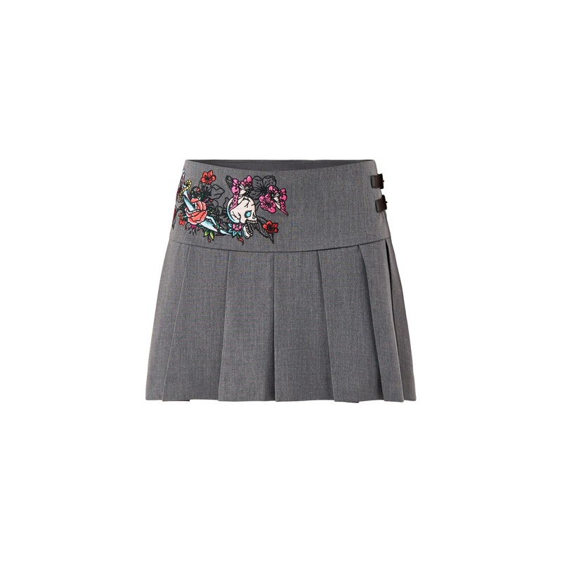 Womens Skull And Panther Pleated Mini Skort