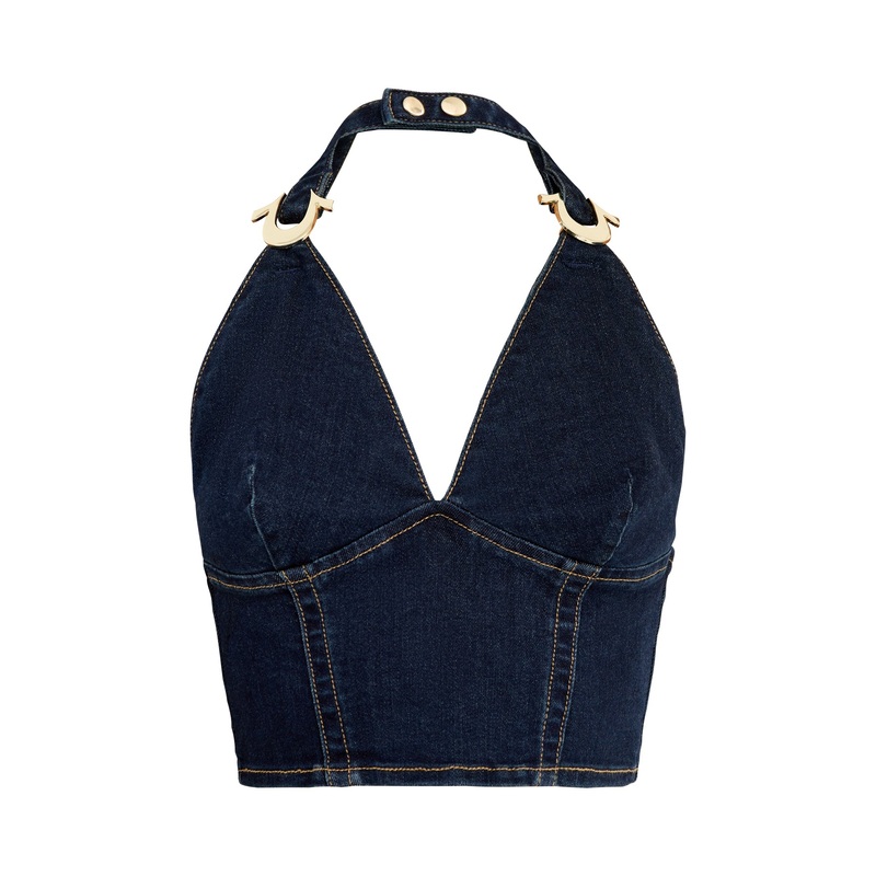 Denim Tie Halter Top