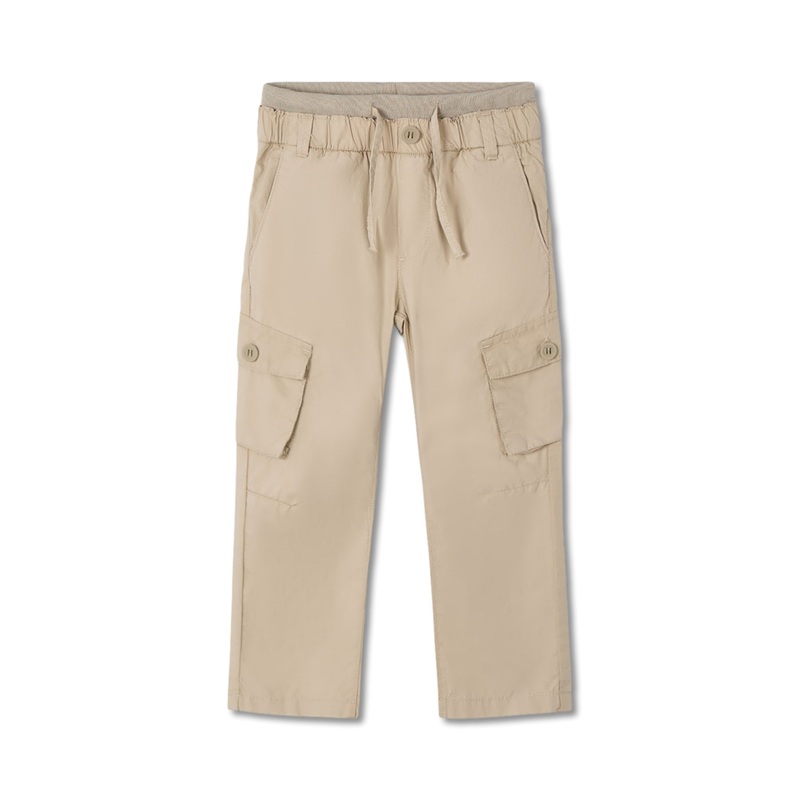 Tie Waist Pocket Cargo Pants Almond Cotton