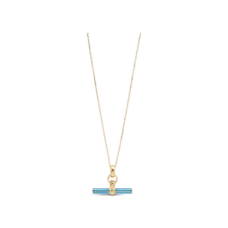 Aquamarine Enamel Small T-bar Necklace