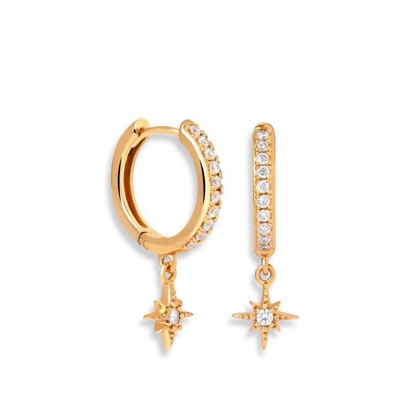 Crystal Star Hoops in Gold