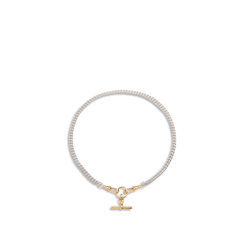 Silver and Gold Slim T-bar Necklace