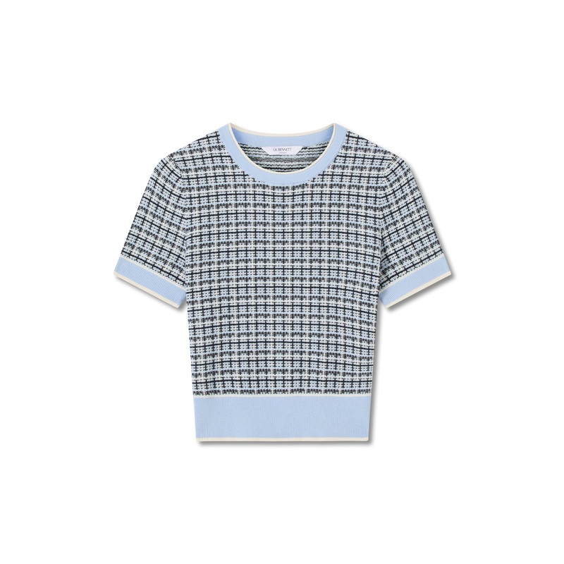 Blue Honey Cotton Blend Blue Mix Knitted Top