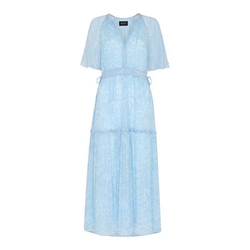 Blue/Multi Bamboo Leaves Gathered Dress