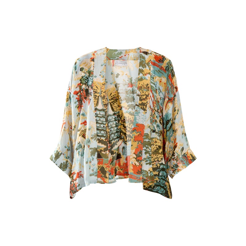 China Tree Aqua Short Kimono