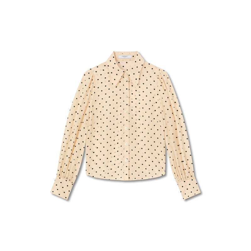 Cream Sonya Birch & Black Silk Blend Polkadot Jacquard Blouse