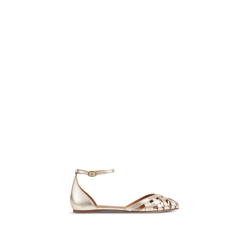 Gold Bianca Gold Leather Cage-Front Flat Sandals