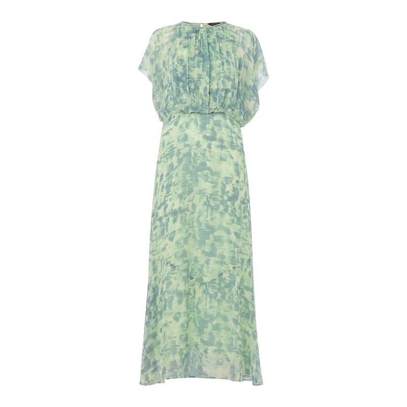 Green/Multi Dashed Brush Marks Midi Dress