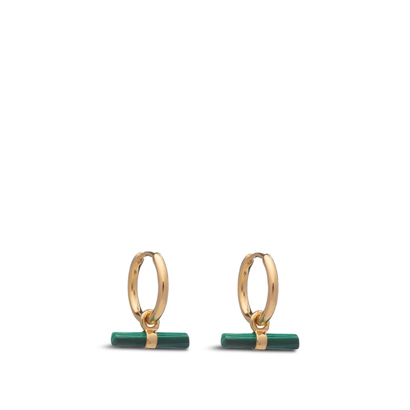 Mini Malachite T-Bar Huggie Hoop Earrings