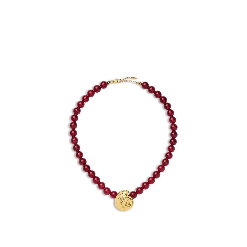 Spiral Red Beaded Pendant Necklace