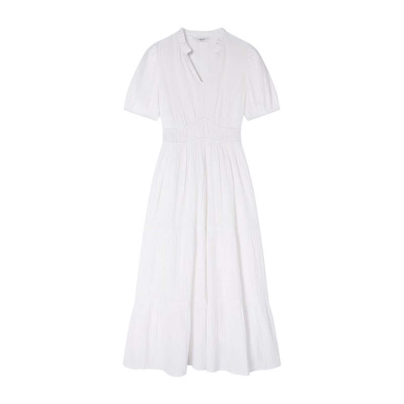 White Felicity White Cotton Gather Detail Cotton Dress