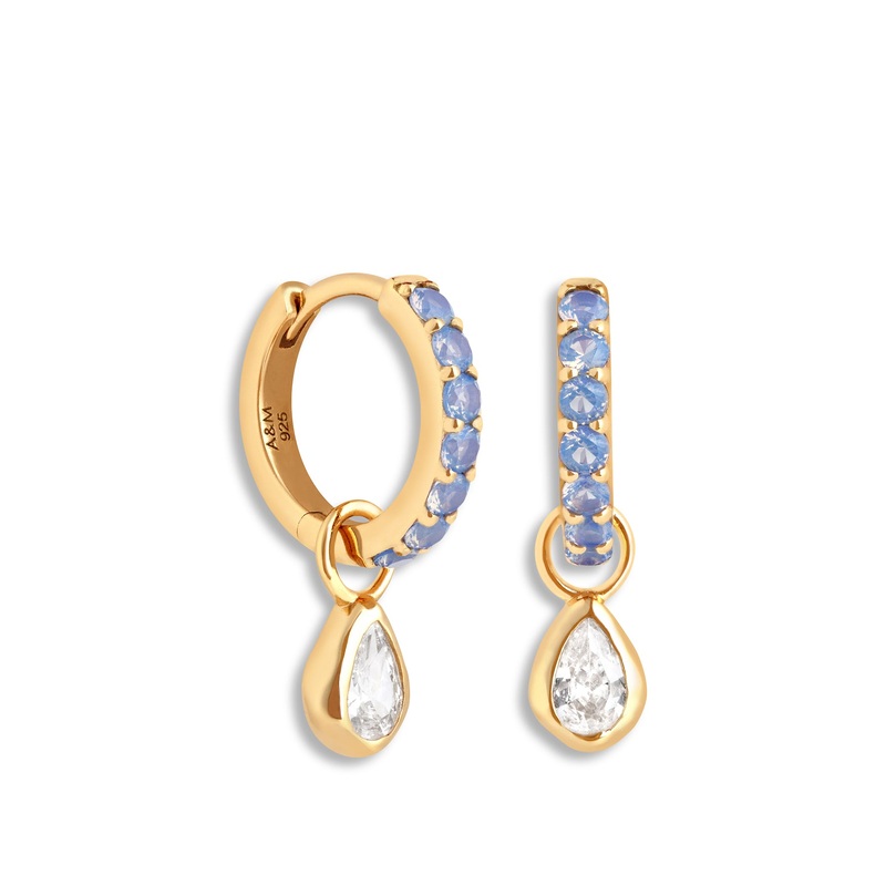 Blue Pear Charm Huggie Earrings