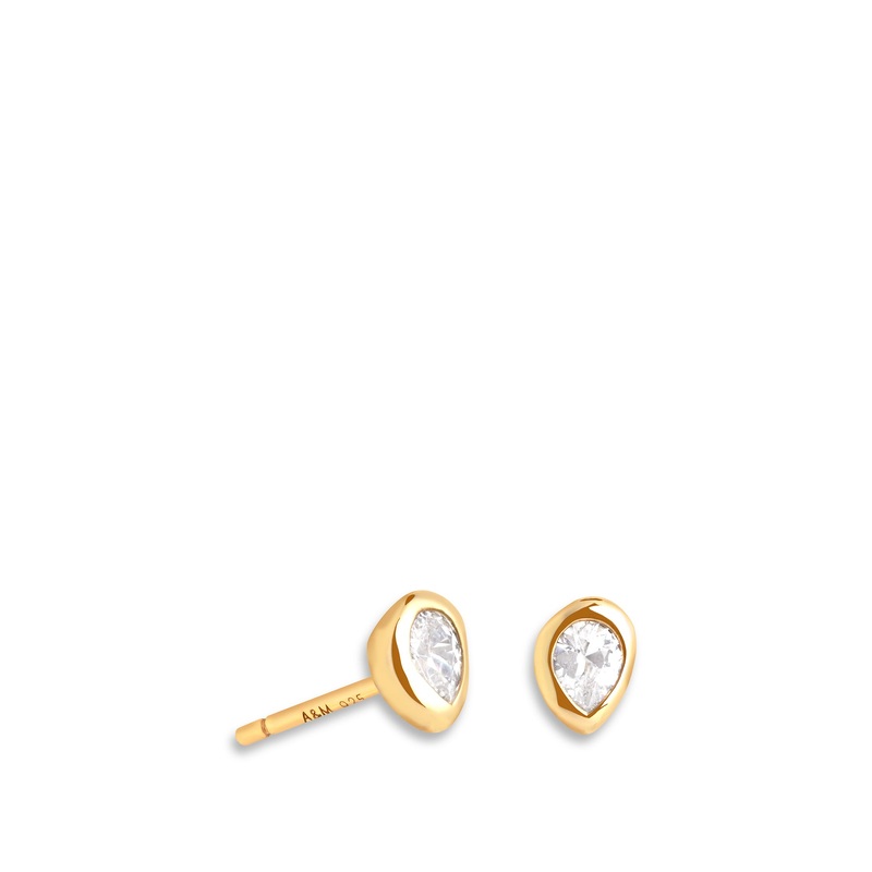 Gold Pear Bezel Earring Studs