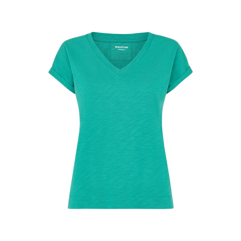 Green Willa V Neck Cap Sleeve Tee