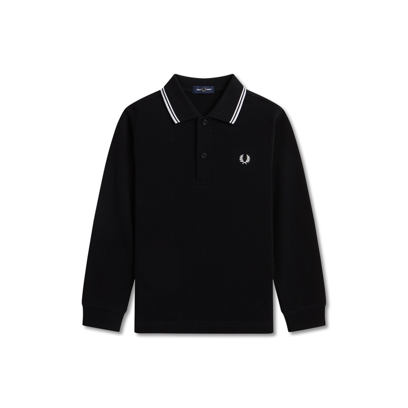 Long Sleeve Twin Tipped Polo Shirt Cotton Black