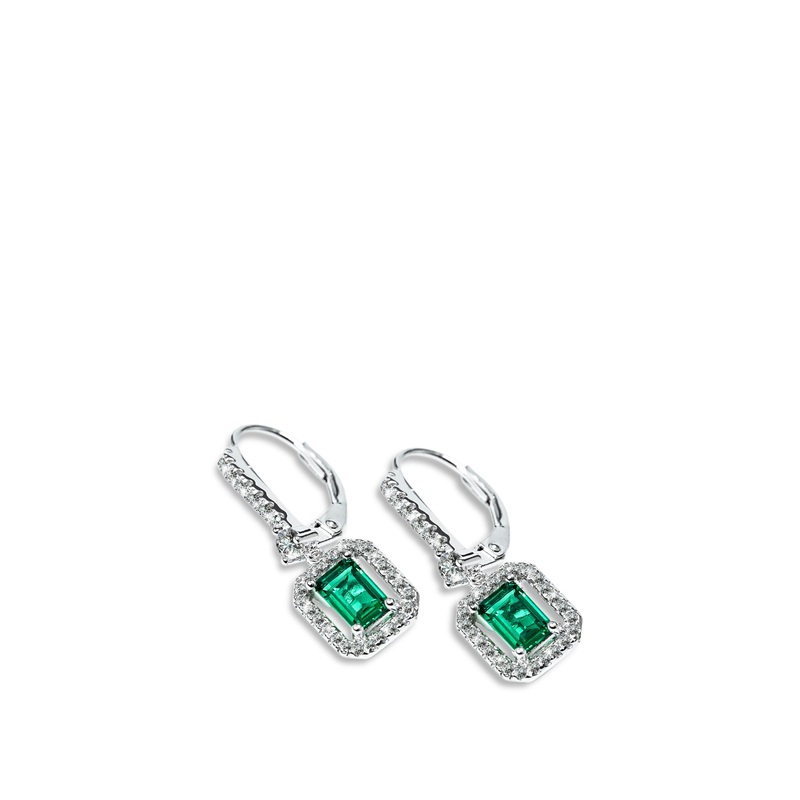 Moxie Earrings Emerald White Gold Plated