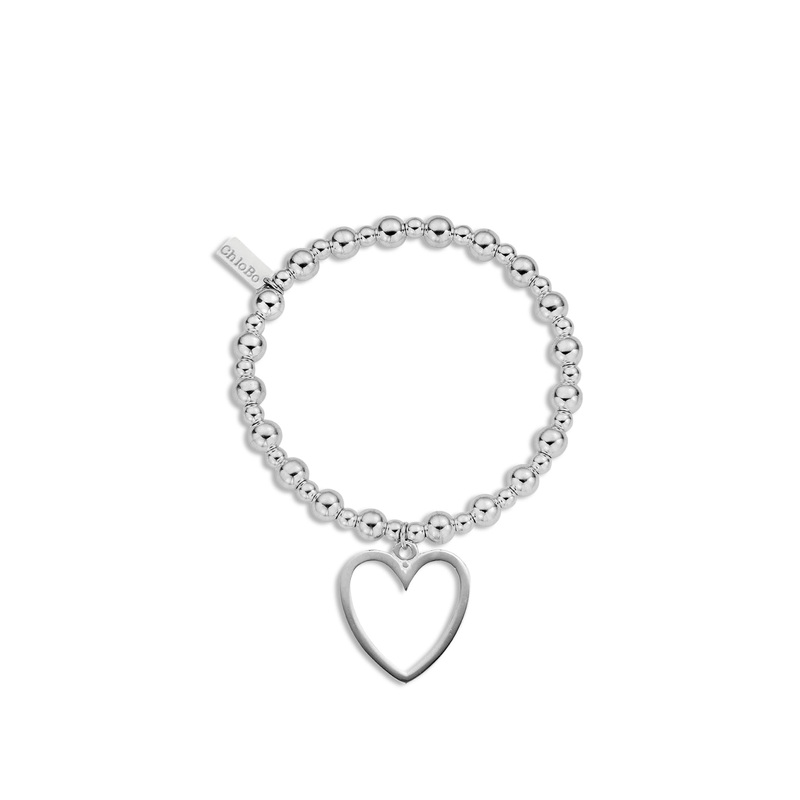 Silver Mini Small Ball Open Heart Bracelet