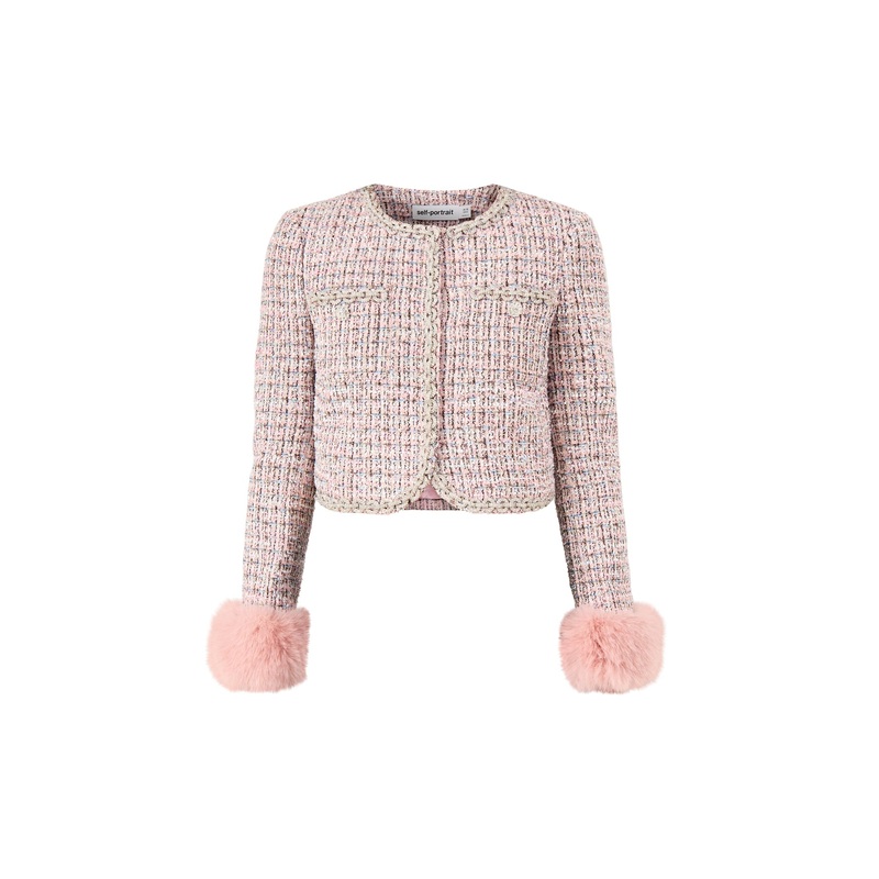 Boucle Fur Cuff Jacket Pink