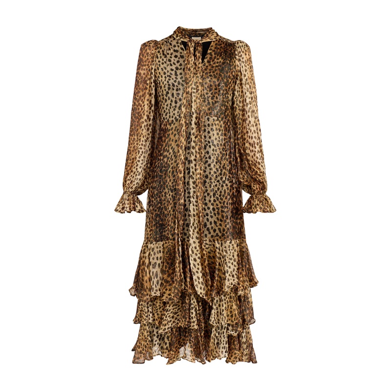 Farrah Cheetah Tiered Maxi Dress Gold