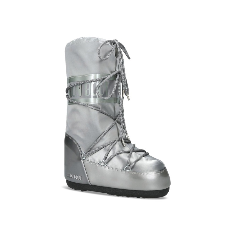 Icon Glance Satin Knee High Boots Silver
